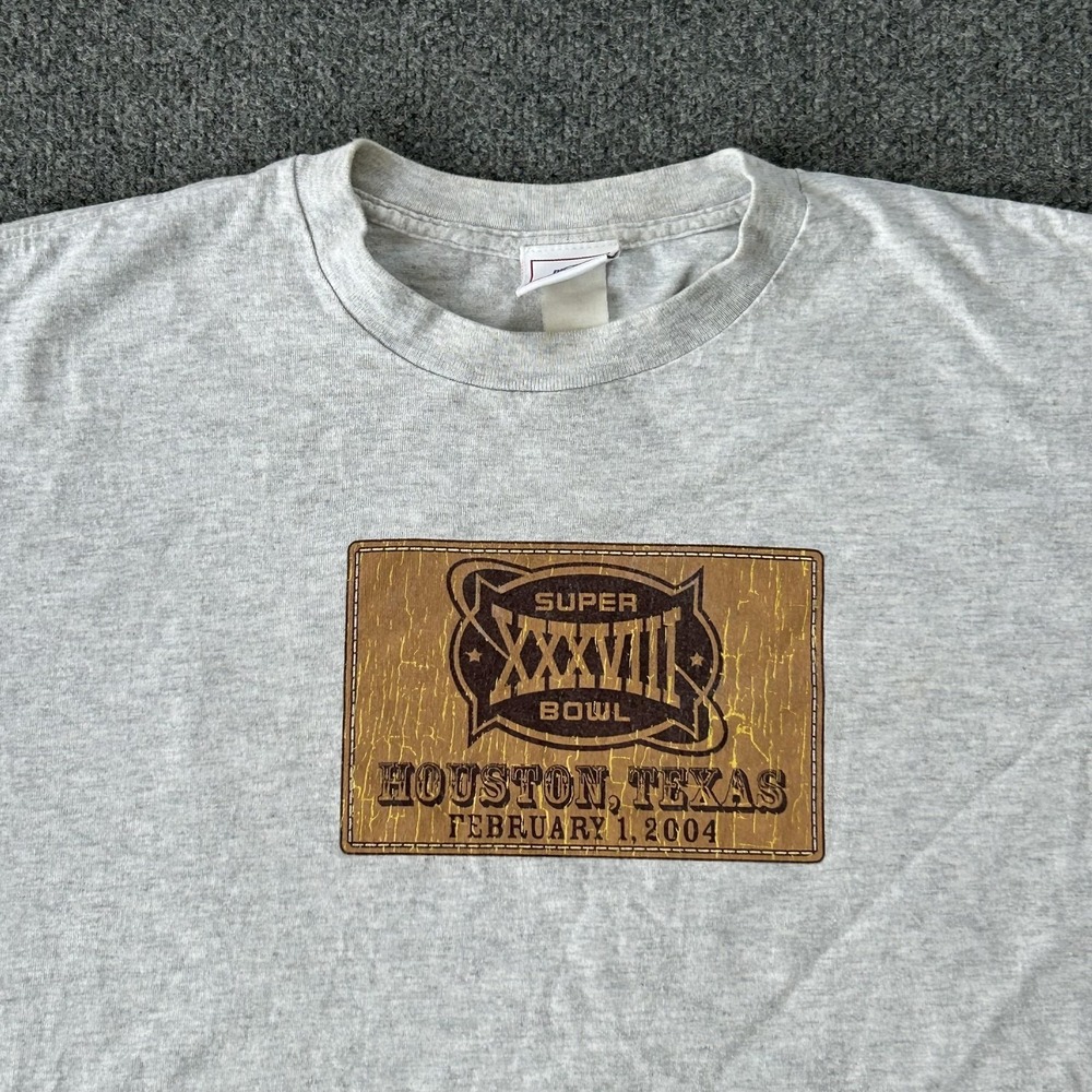 Vintage Super Bowl Shirt Mens XL XXXVIII Gray NFL Football Houston Texas‎ 2004 - Picture 2 of 7